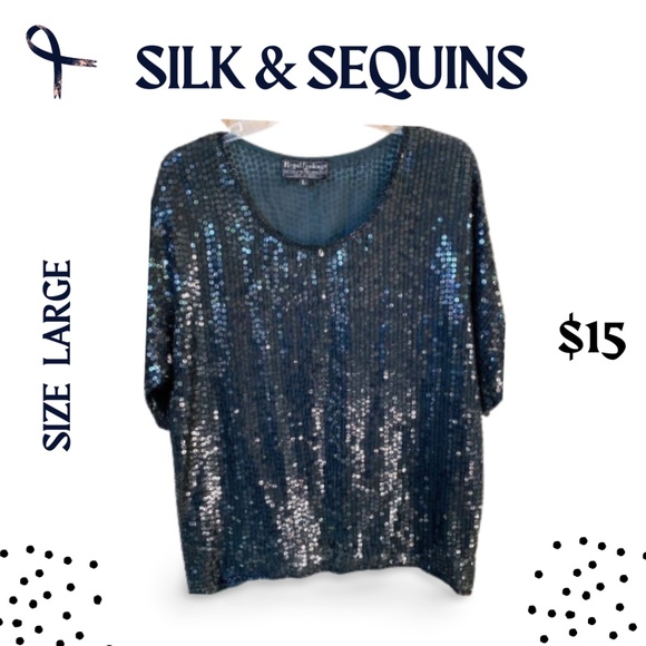 Royal Feelings Tops - SILK SEQUINED Pull Over Top